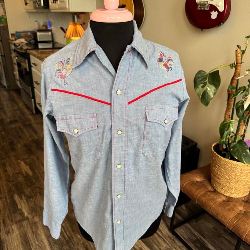Vintage 1970s Buffalo Bill Western Embroidered Pearl Snap Shirt